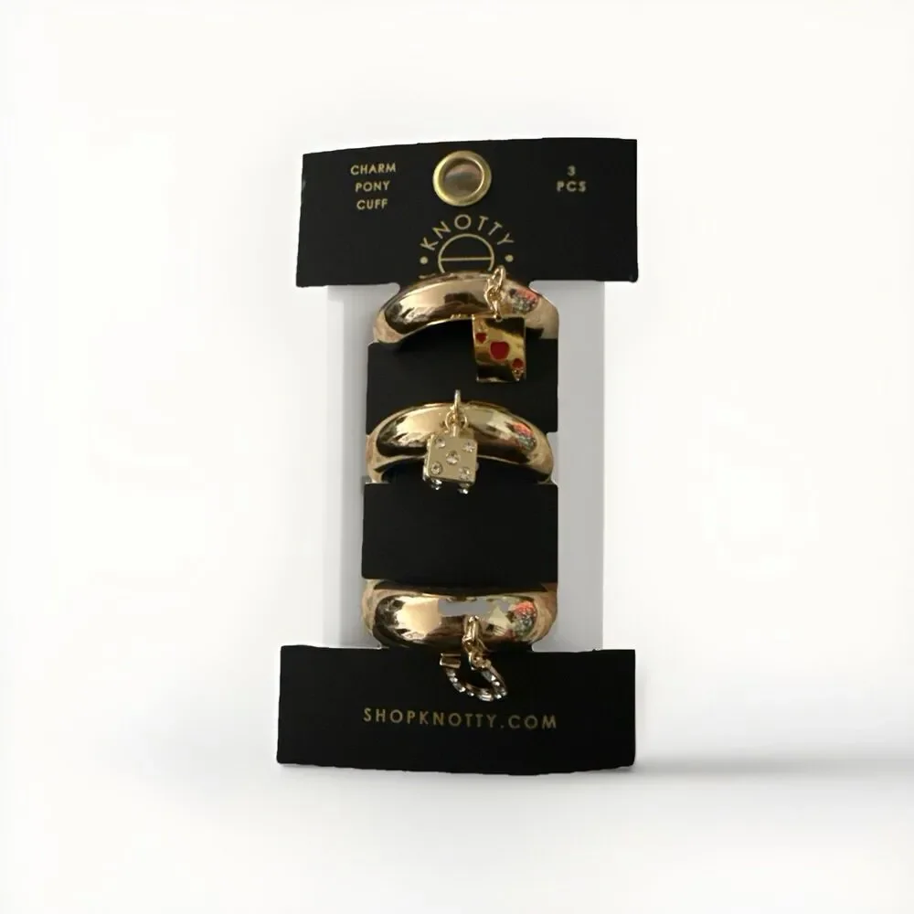 Knotty Pony Cuff Hair Bracelet Charms 3PCS Ace Dice Lucky Horseshoe Las Vegas